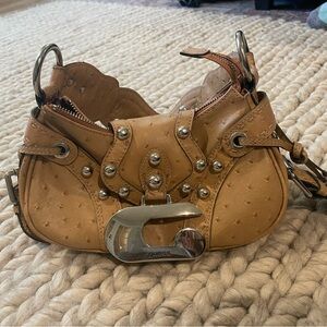 Guess Tan Ostrich-Embossed Shoulder Bag
